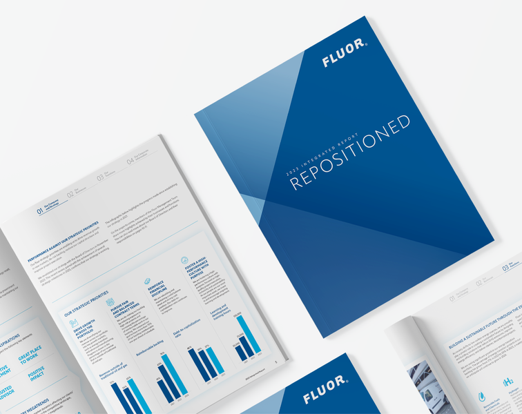 Picture of cover and pages from the Fluor 2023 Integrated Report