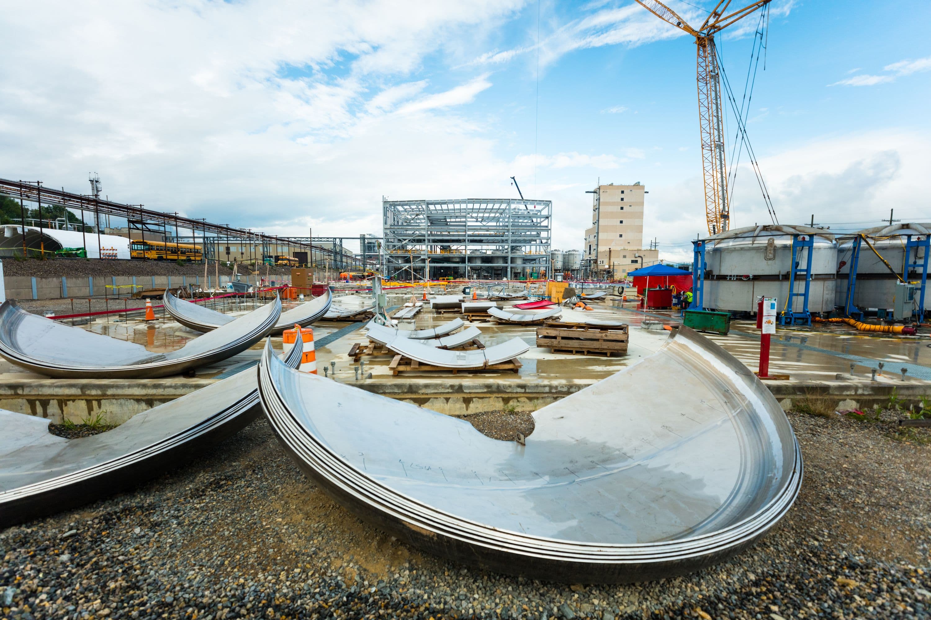 Field fabrication of process tanks and nitration building steel erection
