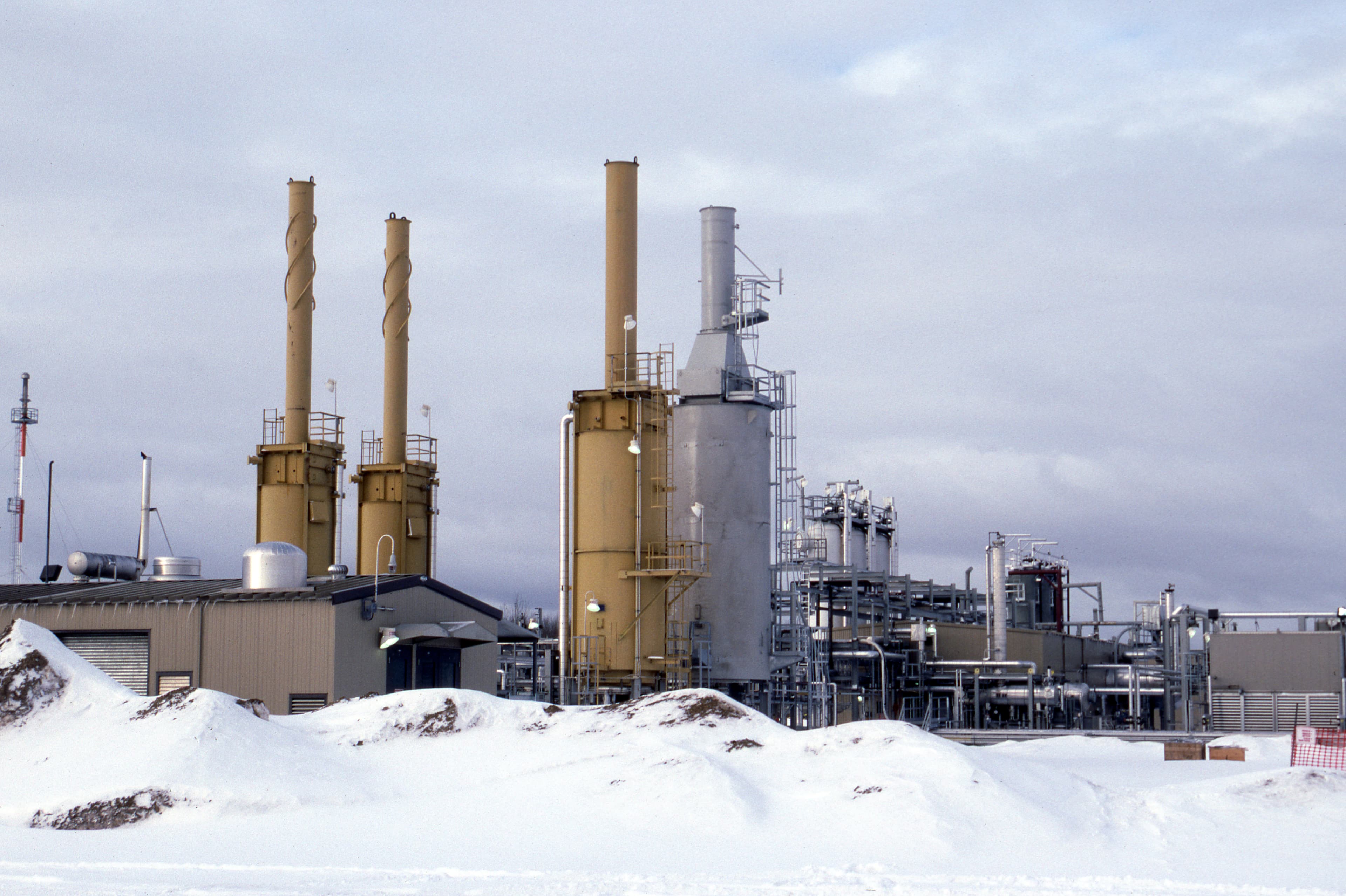 Photo of totally modularized plant in snowy setting